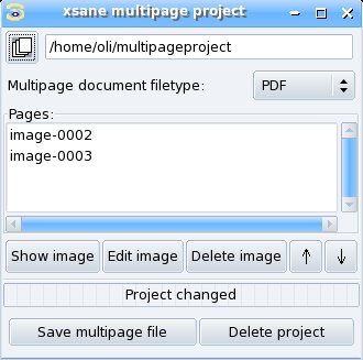 XSane-multipage-project-window